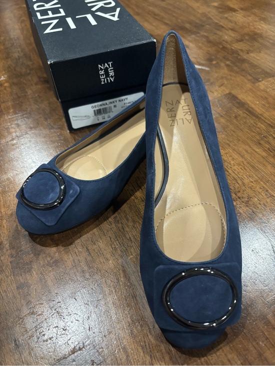 Naturalizer Shoes - Naturalizer Navy Suede Round-Buckle Ballet Flats